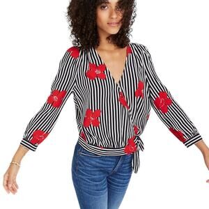 Madewell Black Viscose Wrap Top in Candied Orchids Sz XS